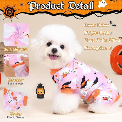 XPUDAC Halloween Ghost Dog Clothes Soft Strechy Puppy Pajamas Doggie Pjs Puppy Onesie Pet Outfits Cat Jumpsuits, 222-XS