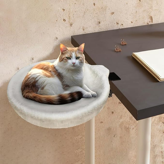 Cat Bed for Desk – Under-Table Cat Hammock with 2 Replacement Beds, Removable Zipper Faux Fur Covers, Easy to Install, Supports Up to 50lbs