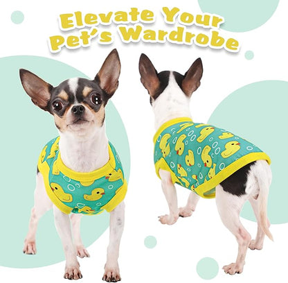 Adorable Yellow Duck Dog Shirt: Lightweight Polyester Cartoon Puppy Vest, Small Medium & Large Dog T-Shirt, Summer Pet Clothes, Cute Dog Apparel, Breathable Dog Tank Top Blue S