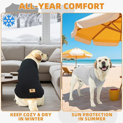 KOOLTAIL Boy Dog Clothes for Medium Dogs, 2 Pack Cotton Fall/Winter Warm Dog T Shirts Coats for Outdoor, UV & Insect Protection Anti-Hair Loss & Lightweight Pet Vest Tank Tops Apparel, Black & Grey, M