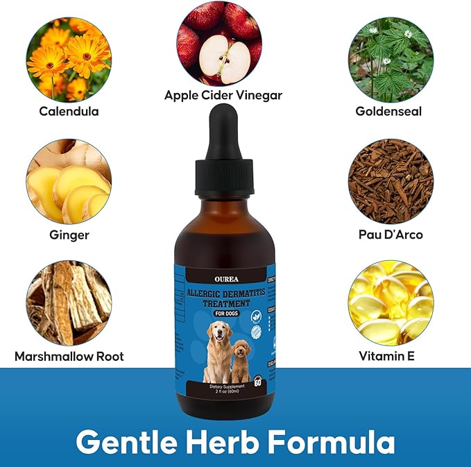 Dog Dermatitis Treatment for Allergies, Natural Itch Relief Drop & Hot Spot Support for Itchy, Red, Irritated Skin, Herbal Formula for Dog Allergy Relief, Dermatitis Treatment, Dog Itching Skin Relief