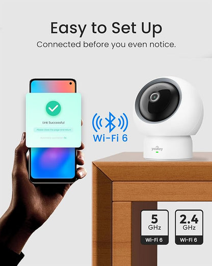 youkey 2.5K HD Indoor Pet Camera, Two-Way Audio Chat to Your Pets, 360° AI Pet Tracking, Privacy Mode, No Monthly Fees, Pet/Human Detection, Night Vision, WiFi 6（2.4GHz & 5GHz）