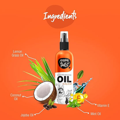 Wagging Tails 6-in-1 Soothing Oil - 6.76 fl oz (Pack of 4) for Dogs & Cats | Coconut Oil and Vitamin E Helps to Control Hair Fall and Its Suitable on Skin and Fur and Improves Coat Shine and Softness