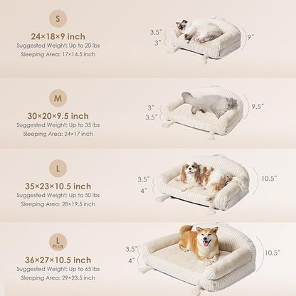 EHEYCIGA Washable Dog Beds for Large Dogs for Crate 35 Inch - Striped Cat Couch for Indoor Cats with Removable Cover, Shredded Memory Foam Waterproof Puppy Bed with Non - Slip Bottom, Cream