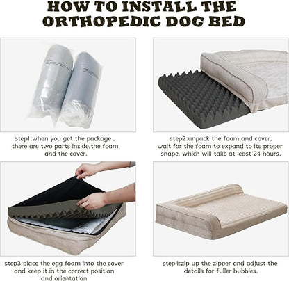 WINDRACING Orthopedic Dog Beds for Small Dogs, Waterproof Egg Foam Dog Sofa Bed with L Bolster Sides, Washable Small Pet Bed with Removable Cover & Non-Slip Bottom, 30 x 20 inch, Beige
