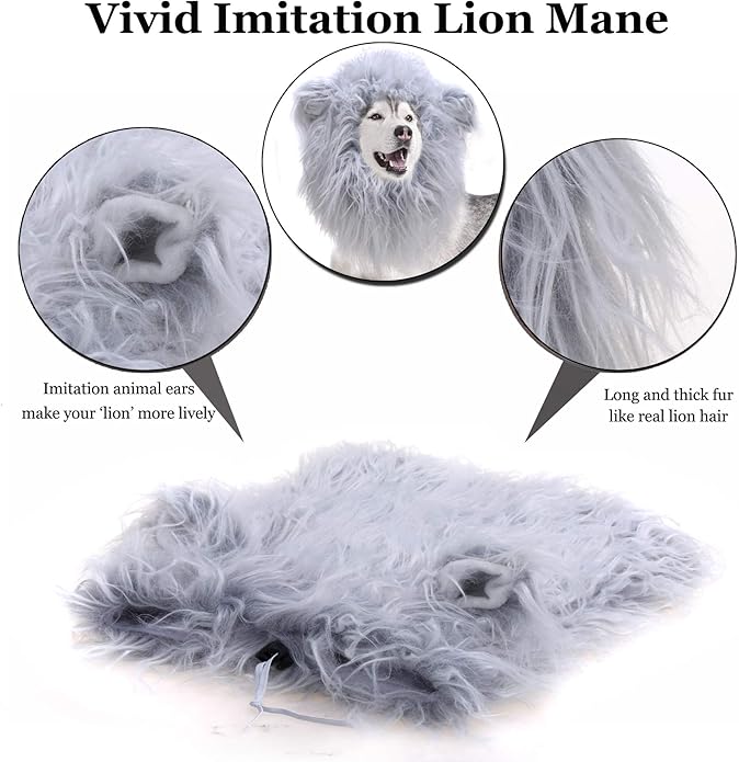 Onmygogo Lion Mane Wig for Dogs with Ears, Funny Pet Costumes for Halloween Christmas