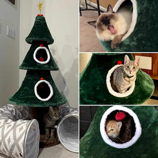 YITAHOME Christmas Cat Tree with 2 Houses, 52 in Cat Tower for Indoor, Cat Furniture with Teaser Plaything for Christmas Decoration