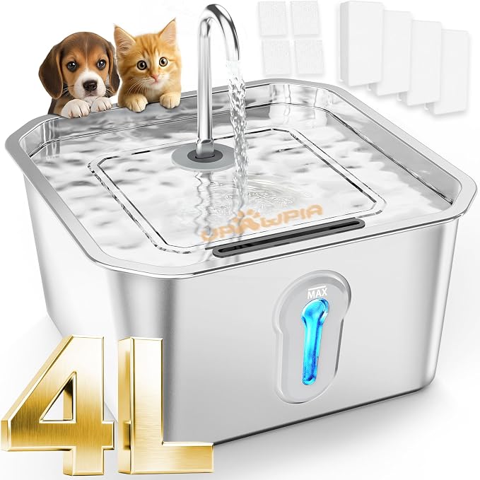 4L Large Cat Water Fountain for Multiple Cats with 4 Filters Pet Water Fountain for Cats Quiet Indoor Pets Dog Small Animal Automatic Dog Water Dispenser for Drinking Watering Supplies