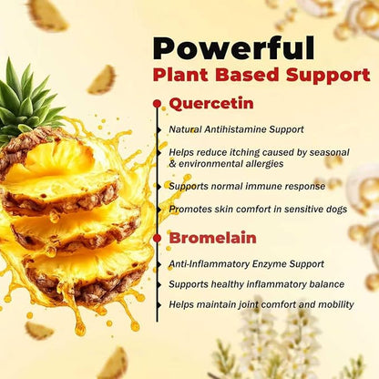 Quercetin for Dogs with Bromelain, Soothe Itchy Skin, Ear Infections, Seasonal Allergies, Immune Boost & Supports Healthy Digestion，Natural Formula – 120 Tablets