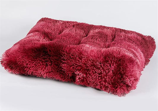 Liveinu Long Plush Calming Pet Bed Cuddler Pet Bed for Dogs and Cats Fluffy Faux Fur Dog Bed with Anti Slip Bottom Machine Washable Pet Sleep Bed Crate Mat Tie-Dye Wine Red L