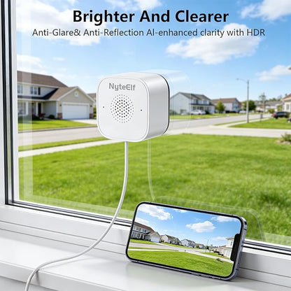 2K Window Cameras for Home Security- 2.4Ghz WiFi Window Camera,Color Night Vision,Human Detection,24/7 Recording, Easy & Quick Install（White）
