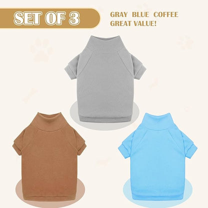3 Pack Dog Sweaters for Large Dogs, Fleece Dog Sweater Large Pet Clothes Turtleneck Soft Warm Pet Sweatshirt Boy Girl(Gray+Blue+Coffee,L)