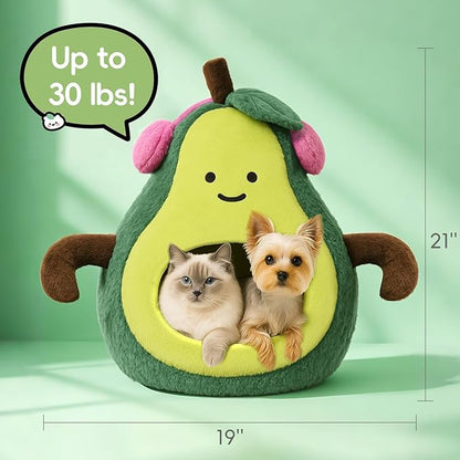 Cute Cat Beds for Indoor Cats, Small Dog Beds, Soft Washable Pet Beds for Kitten and Puppy, Funny Avocado Cat Cave Cat Toys, 19 Inches