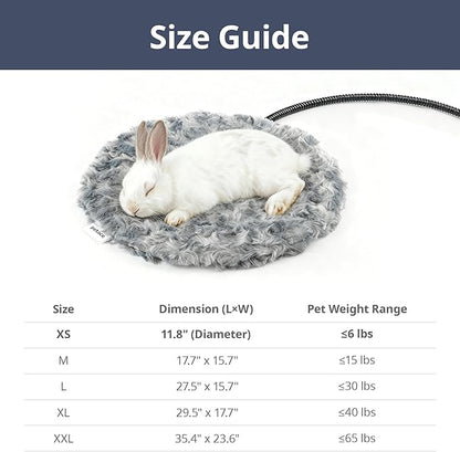 Adjustable Temperature Heated Cat Bed & Dog Heating Pad with Timer, Chew-Resistant Cord, Thick and Soft Cover, Indoor Pet Heating Pad, Round 11.8"