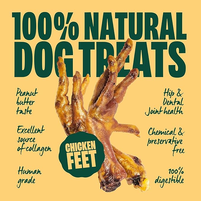 100% Natural Dehydrated Chicken Feet Peanut Butter Flavor For Dog Treats - Organic, No Rawhide, Sensitive Stomach, Nail Free, Odor Free, High Collagen, Hip Joint & Dental Health - 26 Count