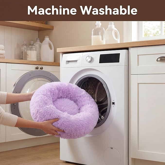 Tiny Dog Bed 15 Inch for Extra Small Dogs,Washable Puppy Bed,Soft Faux Fur Calming Donut Bed for Chihuahua Yorkie Maltese Pomeranian,Purple