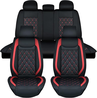 Nilight 5 Car Seat Covers Waterproof Faux Leather Cushions Anti-Slip Universal Fit for 5 Passenger Cars Hyundai Kia Civic Corolla Honda Accord Camry CR-V Fusion SUV Truck, Black+Red