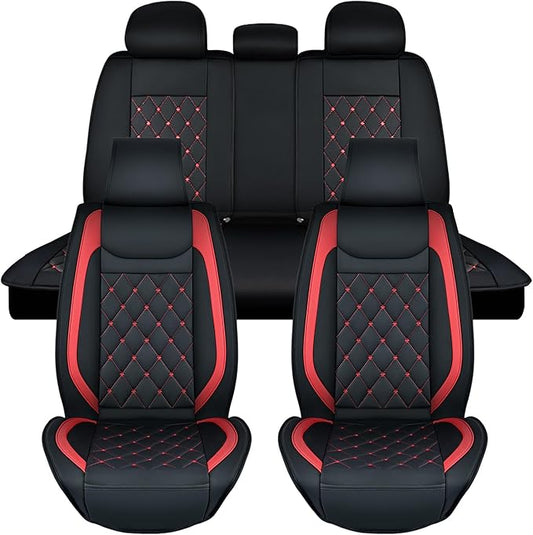 Nilight 5 Car Seat Covers Waterproof Faux Leather Cushions Anti-Slip Universal Fit for 5 Passenger Cars Hyundai Kia Civic Corolla Honda Accord Camry CR-V Fusion SUV Truck, Black+Red