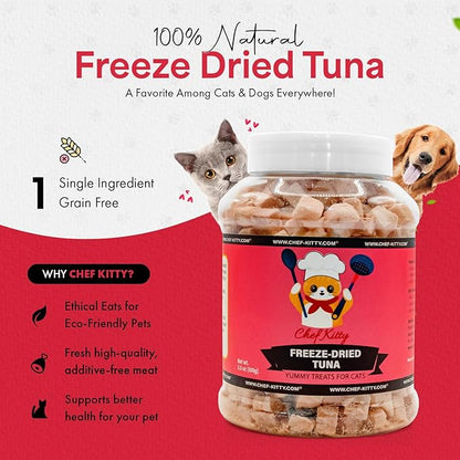 Tuna Cat Treats, 100% Wild Caught | Freeze Dried Dog Treats, High Protein | Grain-free, Single Ingredient Cat & Dog Food Toppers | No Additives or Preservatives | Inspected & Tested in USA | 7.4 oz