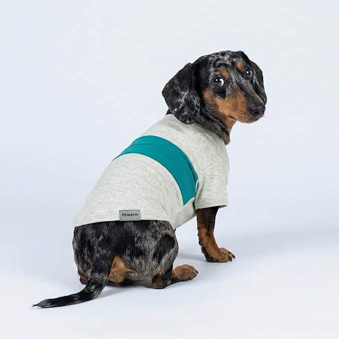 Fitwarm 3 Pack Color Block Striped Dog Shirt, Summer Dog Clothes for Small Dogs, Breathable Lightweight Pet Tshirt with Sleeves, Cat Outfit, Royal Blue, Gray, Teal, XS