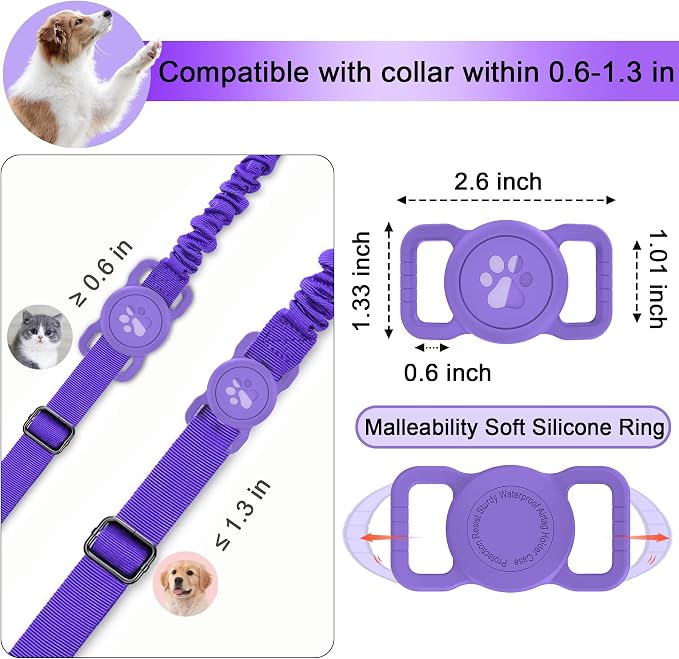 SANKALA Airtag Dog Collar Holder, 1 Pack, Dark Purple | Silicone Full Body Covered, Anti-Lost Protective, Fits All Width Collars, for Apple AirTag(Gen 1 & 2), Signal Friendly