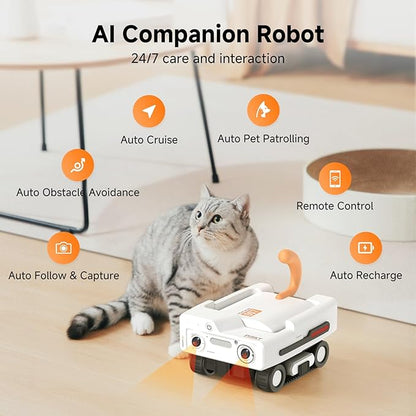 A3 AI Pet Companion Robot with 2K Camera – Smart Robot for Cats & Dogs, Auto Follow, Laser Toy, Night Vision, 2-Way Audio, AI Behavior Reports, Auto Recharge & App Sharing