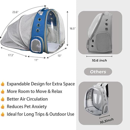 Pet Carrier Backpack Expandable for Cats and Small Dogs, Breathable Anti-Collapse Design, Airline Approved Travel Backpack for Hiking and Outdoor Use (Back Expandable-Blue)