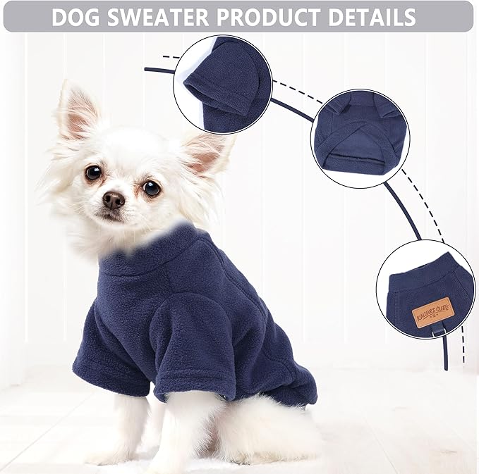 2 Pack Dog Sweaters for Small Dogs Warm Fleece Dog Sweatshirt with Leash Ring Pet Puppy Swearer Coat Apparel Outfit Winter Clothes for Chihuahua, Yorkie, Bulldog, Dachshund Cats XXS, Grey