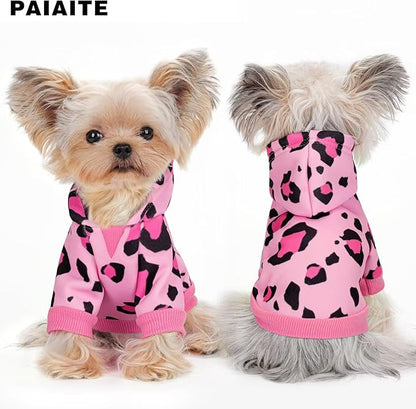 Cozy Pink Leopard Dog Hoodie – Cute and Warm Winter Sweatshirt with Hood, Soft Pet Coat for Small, Medium, and Large Dogs, Stylish and Comfortable Outfit for Cold Weather Walks.Pink XL