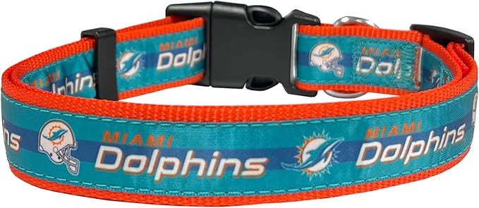 Pets First NFL Miami Dolphins Licensed PET COLLAR, Medium - Heavy-Duty, Strong, and Durable Dog Collar. Available in 31 Football Teams and 4 Sizes