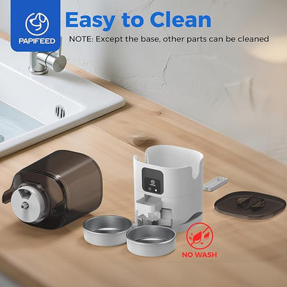 PAPIFEED Automatic Cat Feeder 2 Cats, 2.4G WiFi Cat Food Dispenser with App Control, 7L Slow Feed Timed Cat Feeders for Dry Food, 10 Meals/Day, 12 Portions/Meal, Dual Power Supply - White