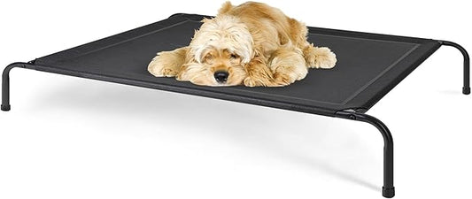 HealSmart Cooling Elevated Dog Bed Outdoor Raised Portable Dog Cot Beds No-Slip Feet Durable Portable Pet Hammock Bed, 49x31.5x8 Inch, Black
