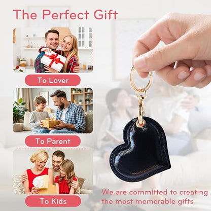 Leather Charm Keychain Holder Case Compatible with AirTag,Cute Protective Heart-Shaped Cover with Luxe Ring Clip,Finder GPS Tracker Case for Wallet Keys,Bag,Pets(Black)