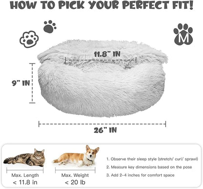 Himax Dog Beds for Small Medium Dogs, Donut Dog Bed with Blanket Attached, Calming Dogs Bed Washable (20"/26"/35") Light Grey