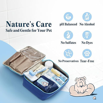 FlyDog The Rover Pet Travel Bag - 11 Piece Dog Grooming Kit with Shampoo, Conditioner, Paw Cream, Toothpaste & Toothbrush, and More, Dog Camping Essentials for Hiking and Outdoor Adventures