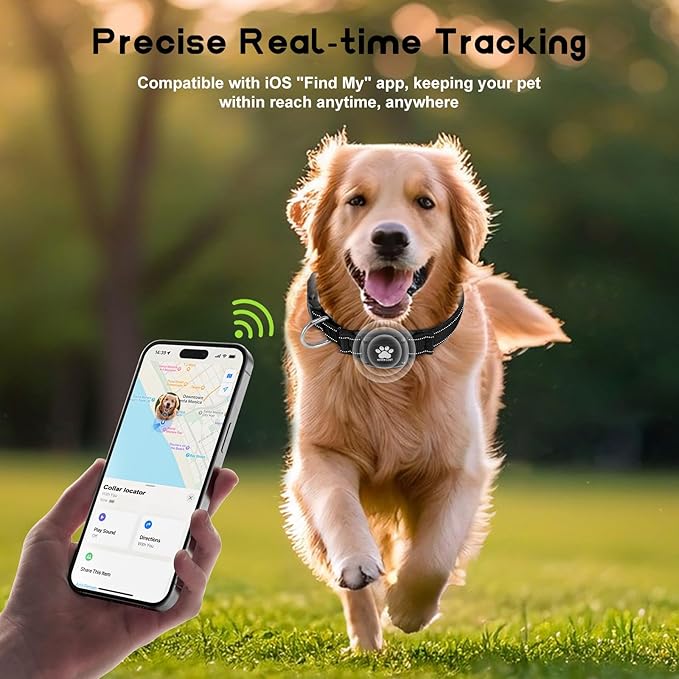 GPS Dog Collar Tracker 2-in-1,Reflective Waterproof Pet Collar,iOS-Only,No Monthly Fees,Unlimited Range,Ideal for Dog Tracking pet Tracker,for Small Medium Large Dogs(XS (10.6"-13.6"), Black)