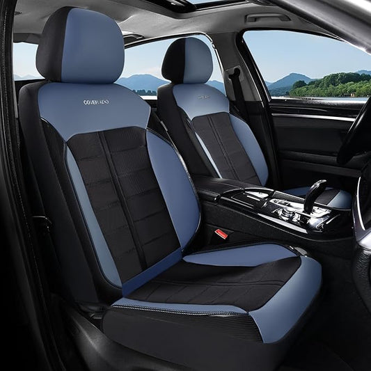 Coverado 3D Air Mesh Front Car Seat Cover, Sports Carbon Fiber Design, Breathable Seat Protectors Airbag Compatible Comfort Universal for Most Cars, Van,Trucks, SUV, Black&Blue