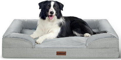 aodisman Orthopedic Dog Beds for Large Sized Dogs, Waterproof Memory Foam Big Size Pet Bed with Sides,Comfort Thick Egg-Crate Foam,Dog Couch Bed,Washable Cover & Non-Slip Bottom,Light Grey