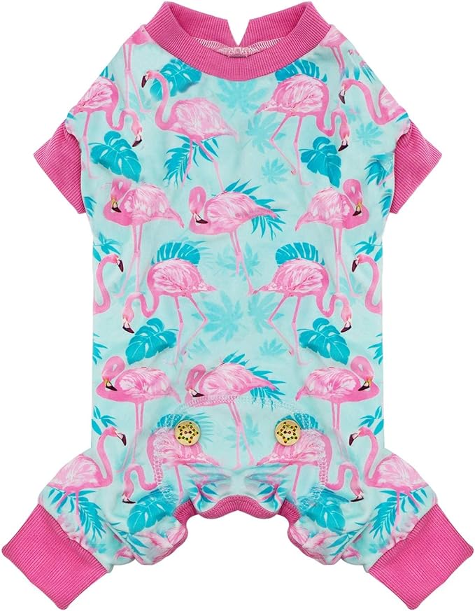 KYEESE Dog Pajamas Velvet Dog Pajamas Small Sized Dogs Soft Dogs Clothes Pet Coat Stretchy Doggie Pjs Pet Costume with Flamingo Pattern Comfy Doggie Jammies Onesie, Medium