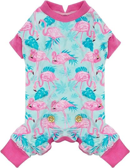 KYEESE Dog Pajamas Velvet Dog Pajamas Small Sized Dogs Soft Dogs Clothes Pet Coat Stretchy Doggie Pjs Pet Costume with Flamingo Pattern Comfy Doggie Jammies Onesie, Medium