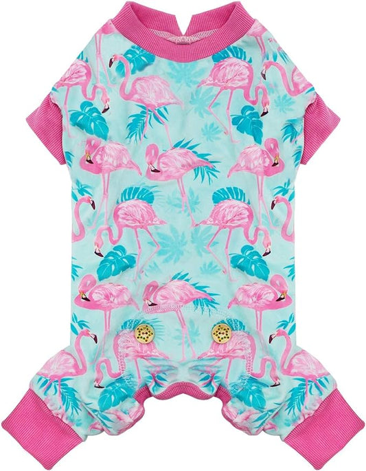 KYEESE Dog Pajamas Velvet Dog Pajamas Small Sized Dogs Soft Dogs Clothes Pet Coat Stretchy Doggie Pjs Pet Costume with Flamingo Pattern Comfy Doggie Jammies Onesie, Medium