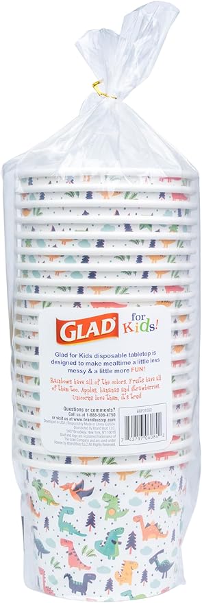 Glad Paper Bowls, 12 Ounces, 20 Count | Dinosaur Design | Disposable | For Kids | Pack of 2