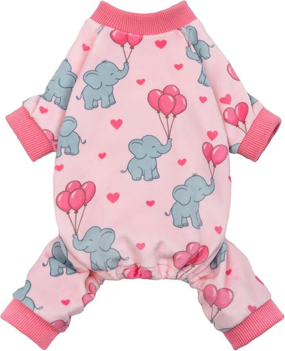 Fitwarm Elephant Fleece Dog Pajamas, Cozy Winter Clothes for Small Dogs Girl, Cute Pet Outfit, Pink, Blue, Large