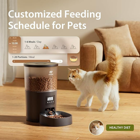 IMIPAW Automatic Cat Feeders, 3L Timed Cat Dry Food Dispenser, Dual Power Supply, Programmable Portion Size, 1-6 Meals Per Day, Auto Pet Feeder for Cats and Small Dogs, with Desiccant Bags
