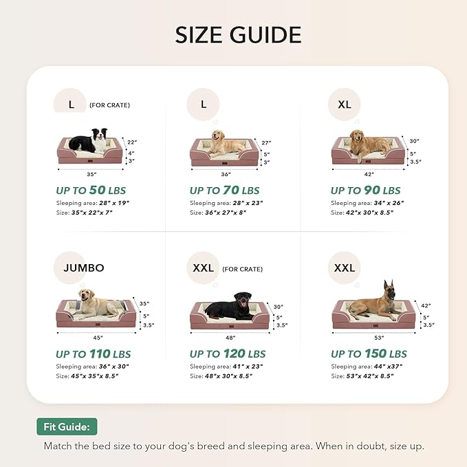 Orthopedic Dog Beds for Extra Large Sized Dogs, Waterproof Memory Foam XL Pet Bed with Sides 42x30Inch, Non-Slip and Egg-Crate Foam Big Dog Couch Bed with Removable Washable Cover, Pink