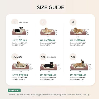 Orthopedic Dog Beds for Extra Large Sized Dogs, Waterproof Memory Foam XL Pet Bed with Sides 42x30Inch, Non-Slip and Egg-Crate Foam Big Dog Couch Bed with Removable Washable Cover, Pink