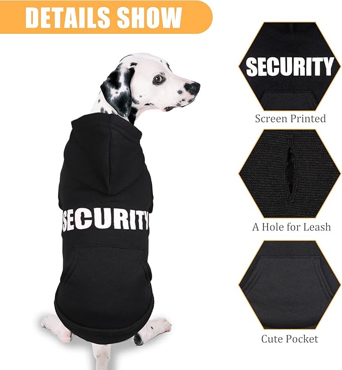 Dog Hoodie Security Dog Sweater Soft Brushed Fleece Clothes Hoodie Sweatshirt with Pocket Sweaters for Medium Dogs(M)