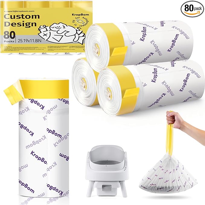 80 Count Automatic Cat Litter Box Liners Compatible with PetPivot AutoScooper 11 and Similar Open Top Self Cleaning Litter Box, Heavy Duty Cat Litter Bags Liners with Drawstring, 25.19" x 11.8"