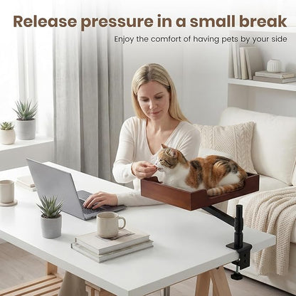 Cat Desk Bed - Classy Bamboo Base Come with Plush Bedding Stable and Sturdy Clamp Can Adjust Height 360° Rotation Have Your Precious Cat Watching While You Study or Work Up to 33 lb Load