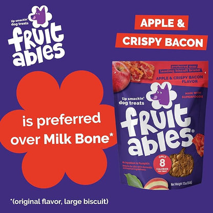 Fruitables Baked Dog Treats, Pumpkin Snacks for Dogs, Low Calorie & Delicious, No Wheat, Corn or Soy, Healthy Puppy Training Treats, Made in the USA, Apple and Crispy Bacon Flavor, 7oz